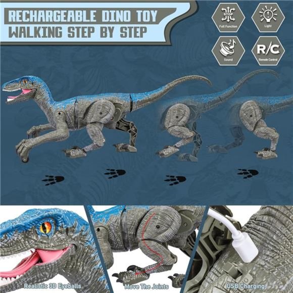 Remote Control Dinosaur for Kids,2.4G Electronic RCToys Velociraptor with 3D Eye - Picture 4 of 6